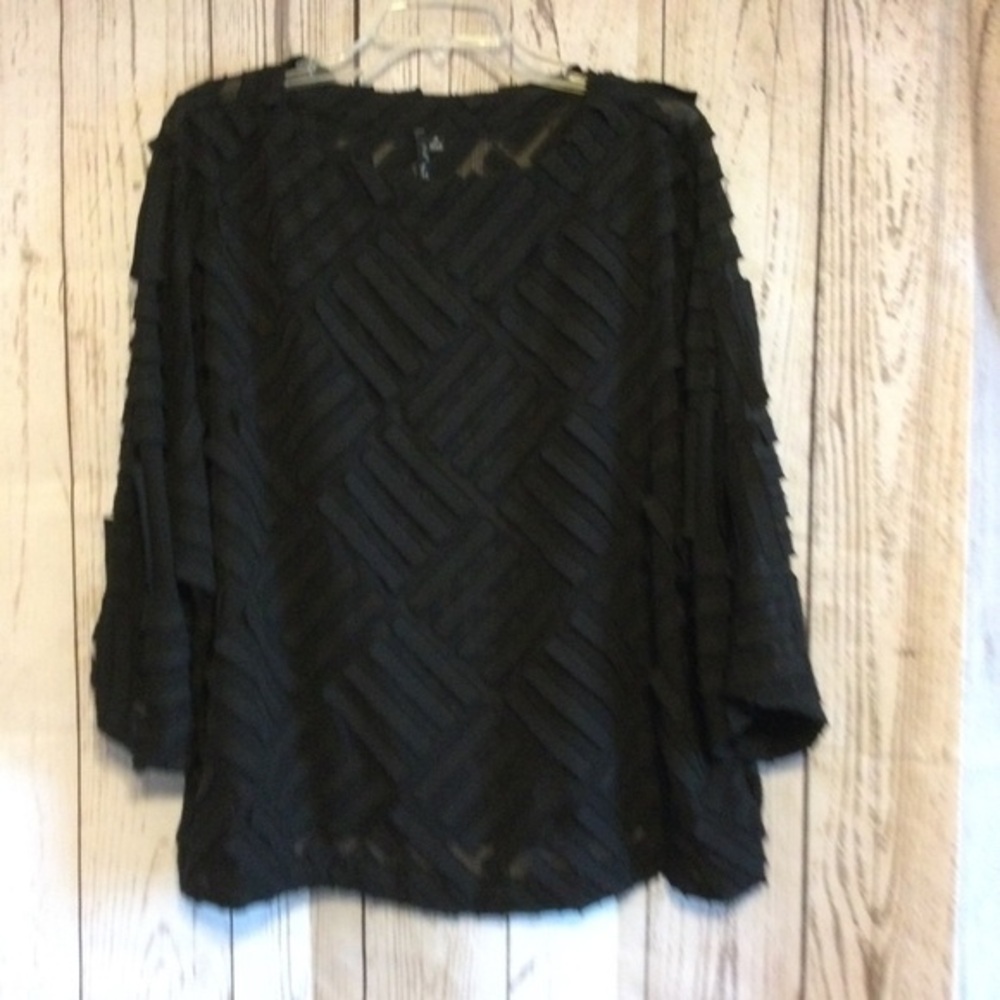 By JJ Elegant Black Sheer Design Chic Oversized Women's Top Size Medium